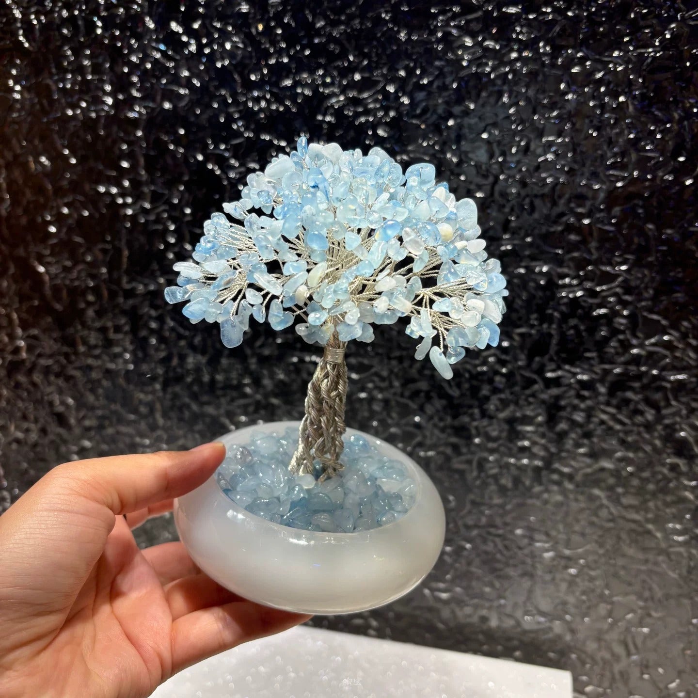Natural Aquamarine Crystal Tree – Blue Stone Bonsai for Desk Decor & Creative Gift (8/15/18 cm)