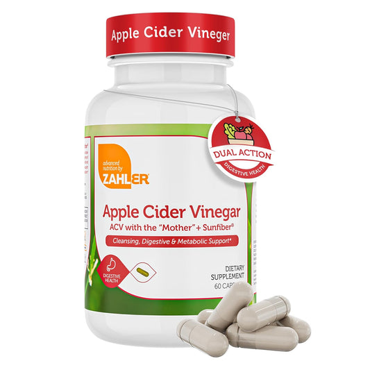 Zahler Apple Cider Vinegar Capsules with Fiber Supplement - Cleansing, Digestive and Metabolic Support 60 Count