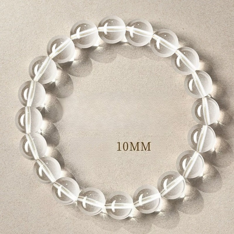 Natural Clear Quartz Bead Bracelet –Transparent White Crystal Stretch Strand, 6/8/10/12mm 10MM
