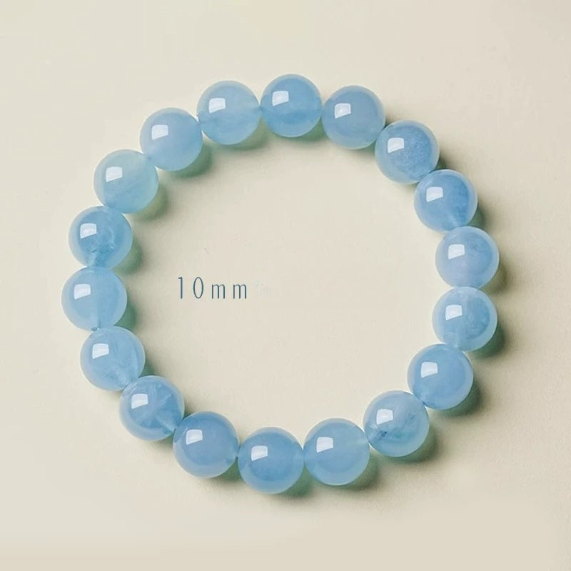 Raw Aquamarine Beaded Bracelet – Blue Crystal for Emotional Balance, Good Luck 10mm