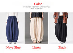 Unsexual Cotton Wide Leg Pants Long Pants- Black / Navy Blue / Hemp