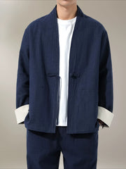 Large Size Men's Cotton Linen Kung Fu Uniform – Traditional 2-Piece Tang Suit for Tai Chi, Meditation & Daily Wear