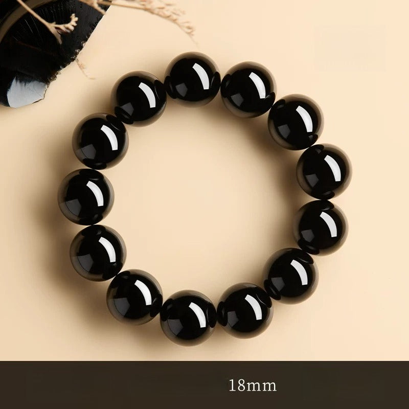 Natural Red Agate & “Ink Jade” Bracelet – Authentic Gemstone Bead Strand for Women Black Agate 18MM