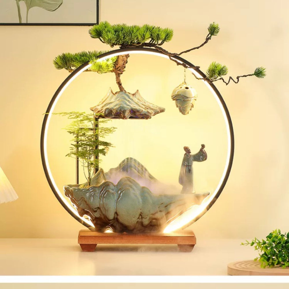 Flowing Water "High Mountain" Bonsai Fountain – Zen Tabletop Water Feature, Feng Shui Prosperity Gift