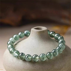 Natural Green Rutilated Quartz Bracelet – Green Phantom Crystal Beaded Bangle for Prosperity, Emotional Balance & Women's Daily Wear