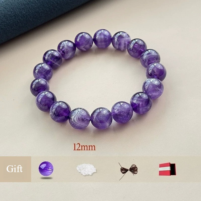 Natural Amethyst Bracelet – Purple Crystal Beaded Stretch Bangle for Calm, Clarity & Everyday Wear (6/8/10/12/14mm) 12mm