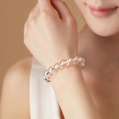 Natural Clear Quartz Bead Bracelet –Transparent White Crystal Stretch Strand, 6/8/10/12mm