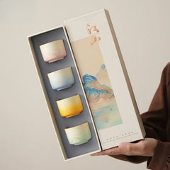 Oriental Aesthetic Tea Tasting Cup Set – 4 Ceramic Cups & Gift Box, High-End Practical Souvenir for Tea Lovers