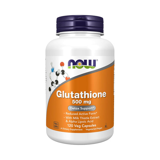 NOW Foods Supplements, Glutathione 500 mg, with Milk Thistle Extract & Alpha Lipoic Acid, Free Radical Neutralizer*, 120 Veg Capsules, Beige