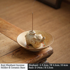 Buddha & Elephant Ceramic Incense Burner – Zen Stick/Coil Incense Holder, Tea Ceremony Decor & Meditation Gift Ruyi Elephant Ceramic Lotus Base