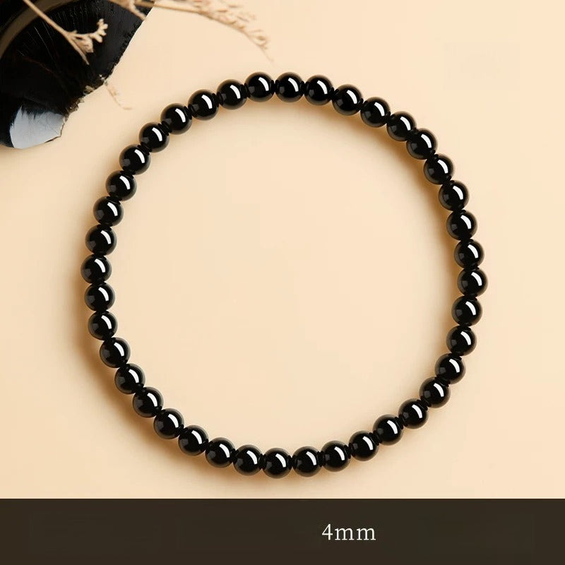 Natural Red Agate & “Ink Jade” Bracelet – Authentic Gemstone Bead Strand for Women Black Agate 4MM