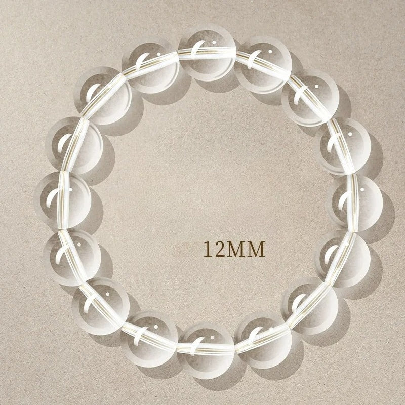 Natural Clear Quartz Bead Bracelet –Transparent White Crystal Stretch Strand, 6/8/10/12mm 12MM