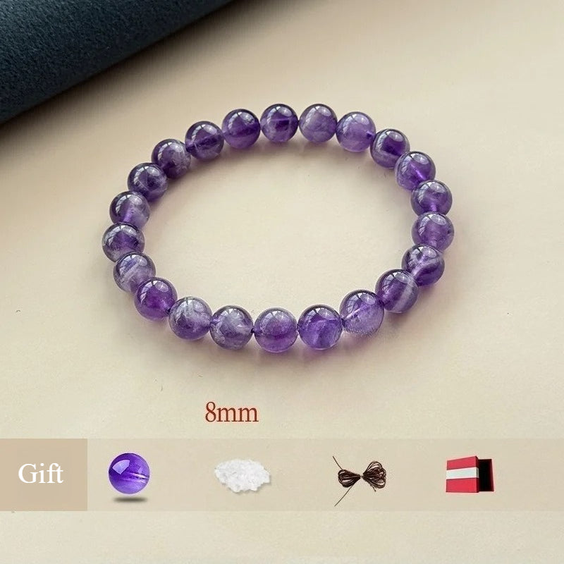 Natural Amethyst Bracelet – Purple Crystal Beaded Stretch Bangle for Calm, Clarity & Everyday Wear (6/8/10/12/14mm) 8mm