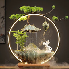 Flowing Water "High Mountain" Bonsai Fountain – Zen Tabletop Water Feature, Feng Shui Prosperity Gift May you achieve your goal! L-50*15*52cm