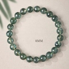 Natural Green Rutilated Quartz Bracelet – Green Phantom Crystal Beaded Bangle for Prosperity, Emotional Balance & Women's Daily Wear 8mm 10cm