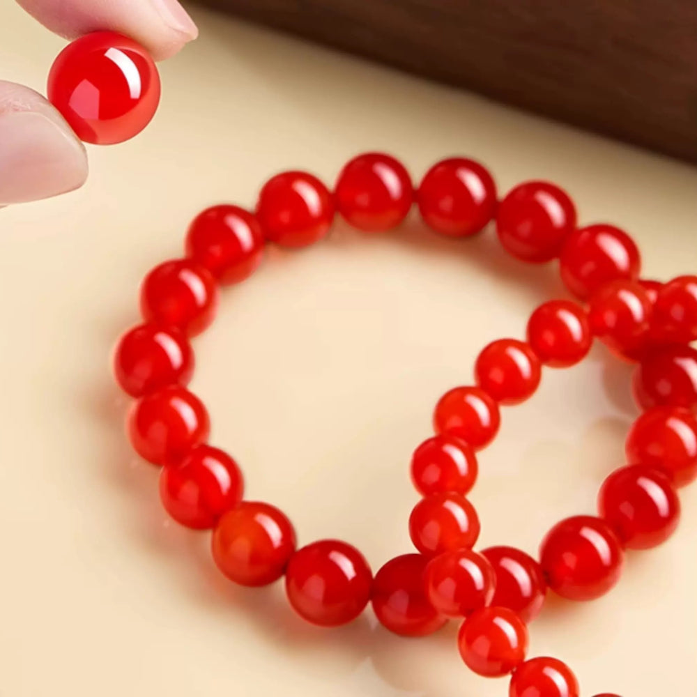 Natural Red Agate & “Ink Jade” Bracelet – Authentic Gemstone Bead Strand for Women