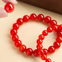 Natural Red Agate & “Ink Jade” Bracelet – Authentic Gemstone Bead Strand for Women