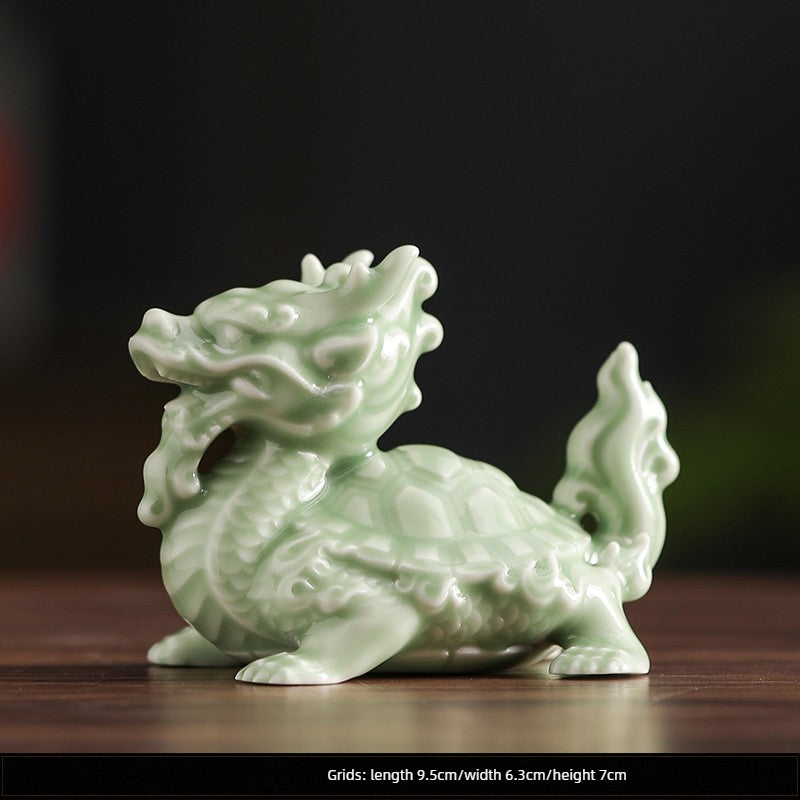 Ceramic Dragon Turtle Feng Shui Statue – Auspicious Dragon-Headed Turtle for Wealth, Protection & Office Decor