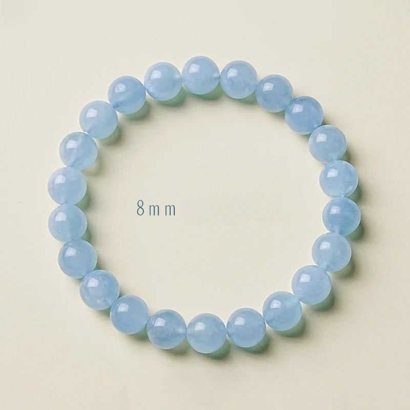 Raw Aquamarine Beaded Bracelet – Blue Crystal for Emotional Balance, Good Luck 8mm