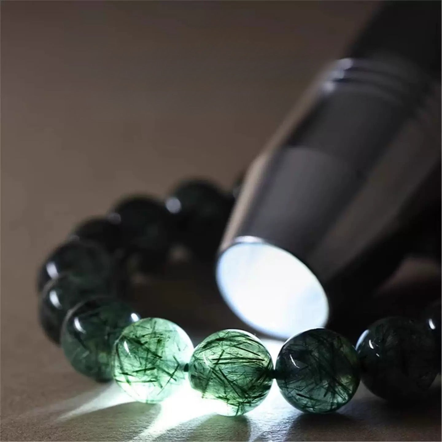 Natural Green Rutilated Quartz Bracelet – Green Phantom Crystal Beaded Bangle for Prosperity, Emotional Balance & Women's Daily Wear