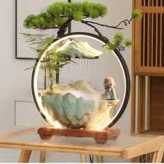 Flowing Water "High Mountain" Bonsai Fountain – Zen Tabletop Water Feature, Feng Shui Prosperity Gift