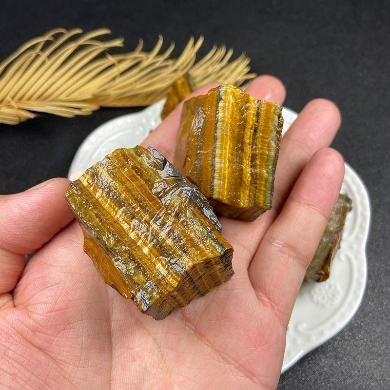 Natural Yellow Tiger Eye Rough Stone – Large Carving Specimen for Home Decor 100g (4-6cm) 1-2 pcs