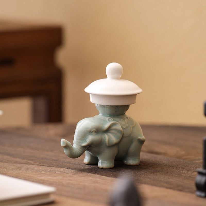Ru Kiln Elephant Lid Rest & Tea Pet – Teapot/Gaiwan Lid Holder, Chinese Tea Table Decor