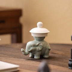 Ru Kiln Elephant Lid Rest & Tea Pet – Teapot/Gaiwan Lid Holder, Chinese Tea Table Decor