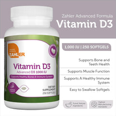 Zahler - Advanced Vitamin D3 1000 IU Softgels (120 Count) for Immune Support, Bone, Teeth & Muscle Health