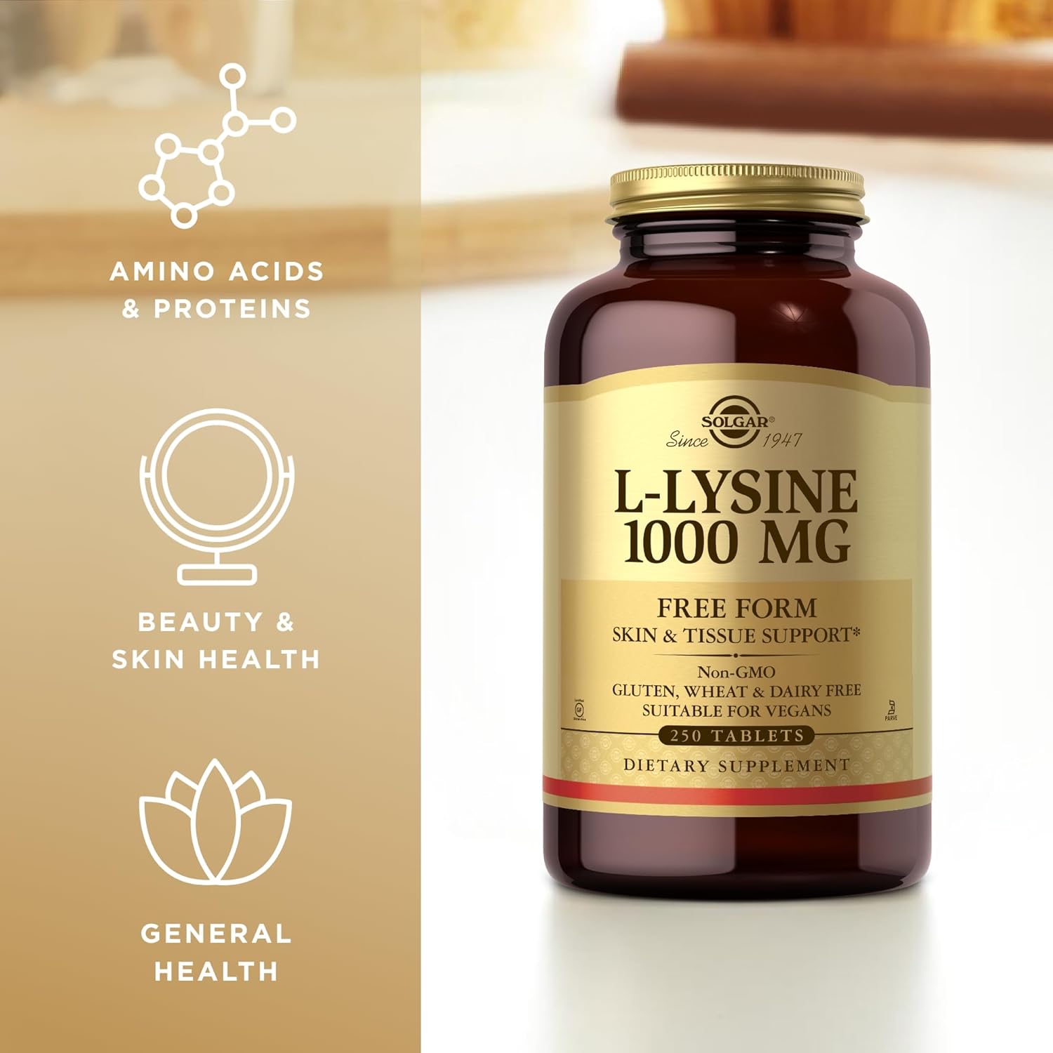 SOLGAR L-Lysine 1000 mg - 250 Tablets - Skin & Tissue Support