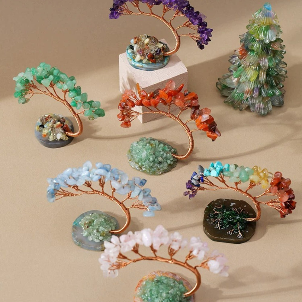 Natural Gemstone Money Tree – 6 Colors (Amethyst/Aquamarine/Agate etc.) Feng Shui Desk Ornament