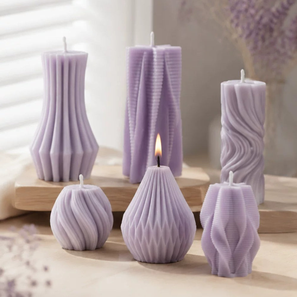 6-in-1 Lilac Sculptural Candles – French Retro Purple Home Decor, Smokeless & Long Burning