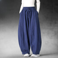 Unsexual Cotton Wide Leg Pants Long Pants- Black / Navy Blue / Hemp Navy blue