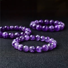 Natural Amethyst Bracelet – Purple Crystal Beaded Stretch Bangle for Calm, Clarity & Everyday Wear (6/8/10/12/14mm)
