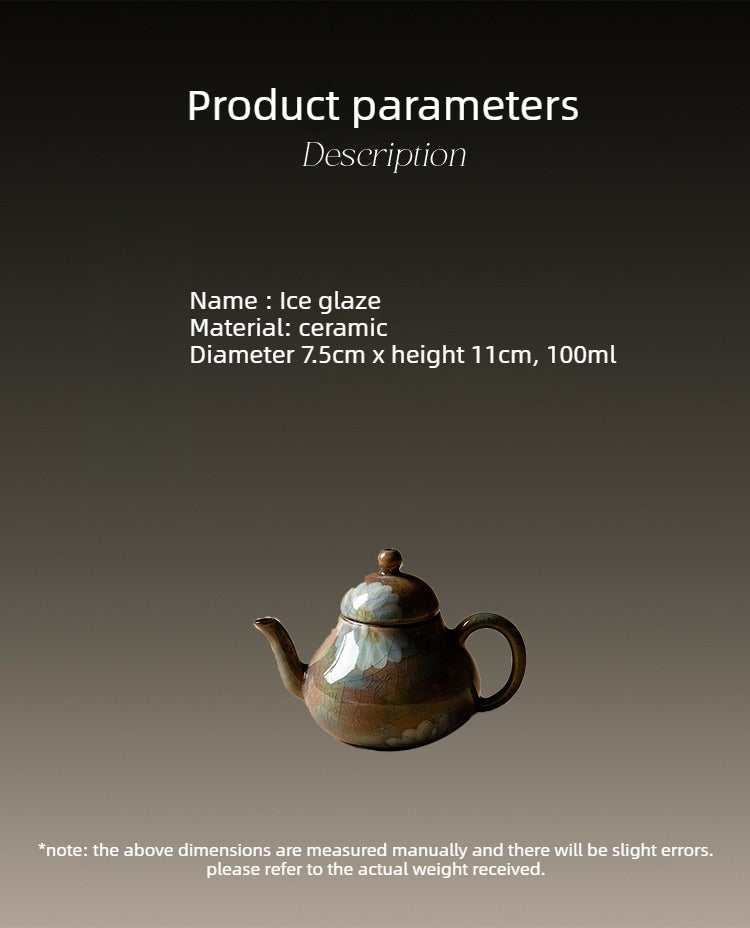 Vintage Rustic Ceramic 100ml Teapot – Hand-Painted Crackle Glaze, Artisan Gongfu Tea Pot for Home & Tea Room