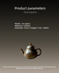 Vintage Rustic Ceramic 100ml Teapot – Hand-Painted Crackle Glaze, Artisan Gongfu Tea Pot for Home & Tea Room