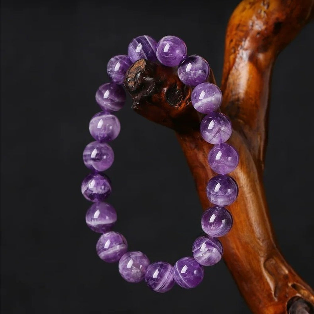 Natural Amethyst Bracelet – Purple Crystal Beaded Stretch Bangle for Calm, Clarity & Everyday Wear (6/8/10/12/14mm)