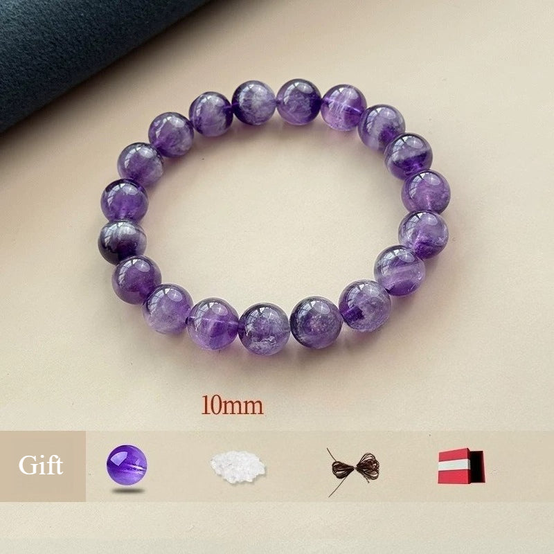 Natural Amethyst Bracelet – Purple Crystal Beaded Stretch Bangle for Calm, Clarity & Everyday Wear (6/8/10/12/14mm) 10mm