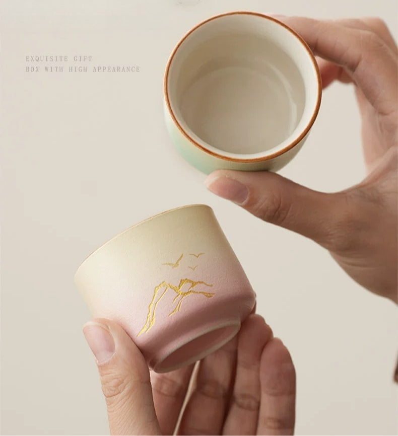 Oriental Aesthetic Tea Tasting Cup Set – 4 Ceramic Cups & Gift Box, High-End Practical Souvenir for Tea Lovers