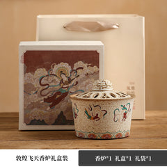 Dunhuang Flying Apsaras Ceramic Incense Burner – Coil & Stick Incense Holder, Tang Court Lady Design, Zen Tea & Home Decor Aromatherapy burner-Gift box