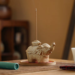 Buddha & Elephant Ceramic Incense Burner – Zen Stick/Coil Incense Holder, Tea Ceremony Decor & Meditation Gift