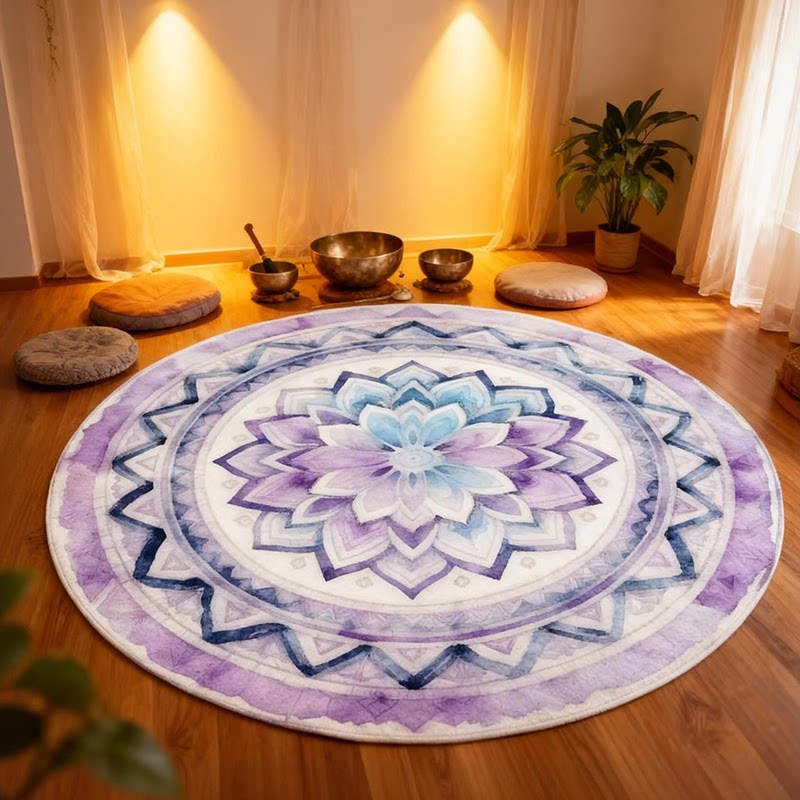Singing Bowl Healing Room Carpet Round Meditation Mat Lavender