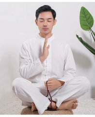 Xuanshan unisex lay suit tea suit cotton and linen wide-leg pants Chinese style Zen Chinese Tang style Zen suit set Male White
