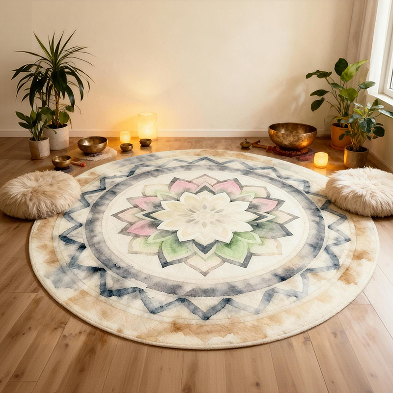 Singing Bowl Healing Room Carpet Round Meditation Mat