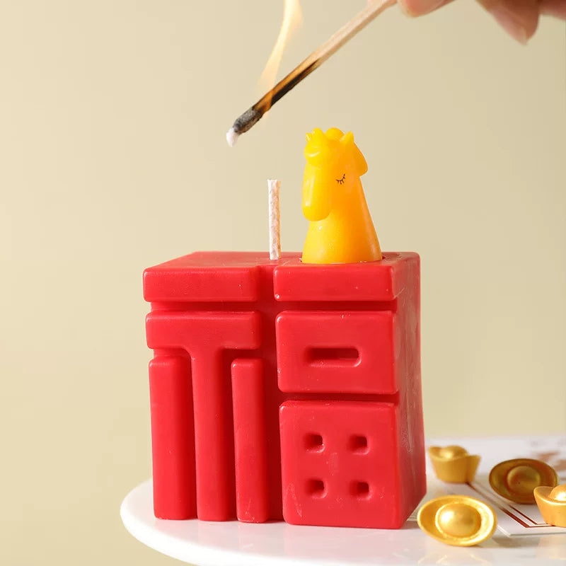 7-Color Fu Character Soy Wax Candles – Lucky Chinese Good Fortune Scented Candle Gift