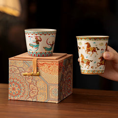 Ruyao Dunhuang Ceramic Tumbler – Large Personal Tea Cup, Premium Gift Box, 2 Styles