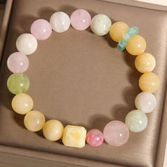 Luxury Square-Cut Yellow Jade & Rose Quartz Bracelet – Minimalist Multi-Stone Beaded Jewelry for Women