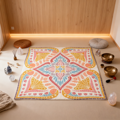 Square Meditation Mat, Mandala-themed Ethnic Healing Space Decoration Mat