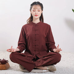 Xuanshan unisex lay suit tea suit cotton and linen wide-leg pants Chinese style Zen Chinese Tang style Zen suit set Female Coffee
