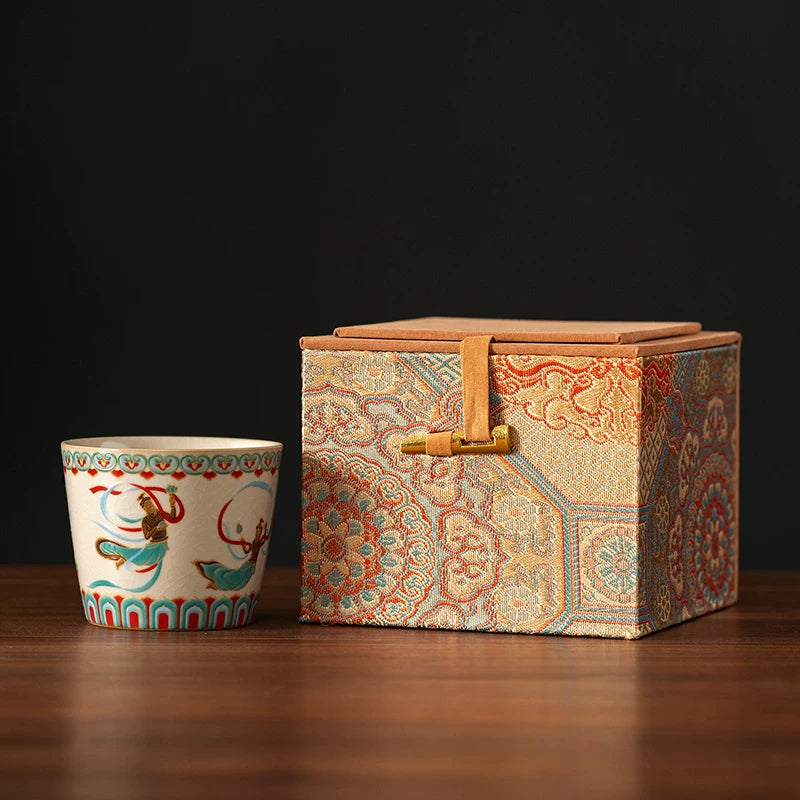 Ruyao Dunhuang Ceramic Tumbler – Large Personal Tea Cup, Premium Gift Box, 2 Styles S Style A With Gift Box
